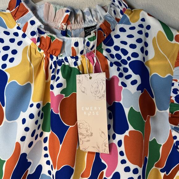 Emery Rose Women’s XL Colorful Short Sleeve Ruffle Top NWT Mock NecK summer - Picture 5 of 11